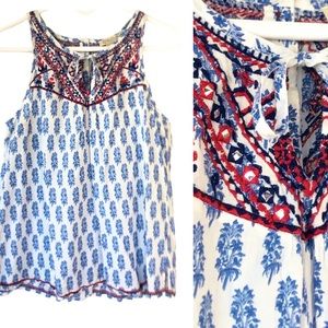 Lucky Brand Blue and White Embellished Sleeveless Blouse